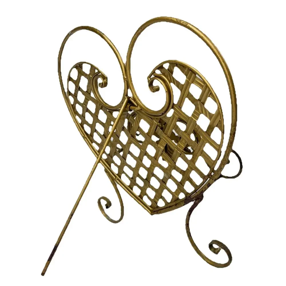Vintage Ornate Heart Shape Metal Book Stand Art Display Easel Gold Tone 13”
